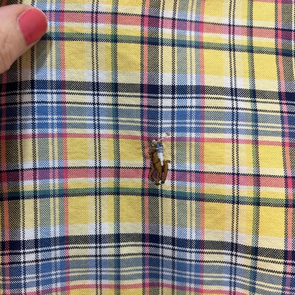 Ralph Lauren Button Front Shirt Youth Sz 14 Yellow Plaid Boys Long Sleeve Preppy